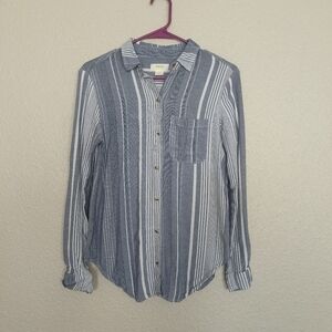 Maeve Anthropologie Shirt Button Blouse Size S Tunic Long Sleeve Striped Blue Wh